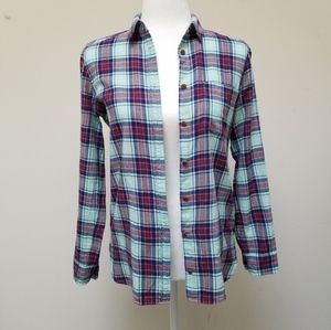 J Crew Boyfriend Fit Grunge Blue and Red Plaid Shirt Size 0